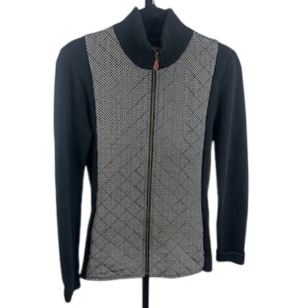 J.McLaughlin Sweater Women's Size Medium Quilted‎ Knit Two Tone Black Gray